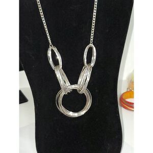 A Silver Tone Chunky Statement Necklace Power Career Evening Metallic